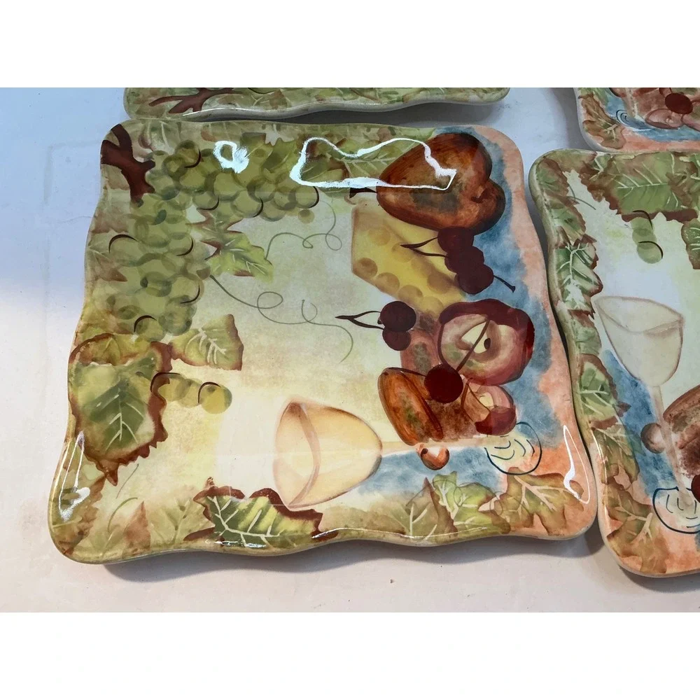 Nantucket Home Salad Plates Set of 4 Fruit Wine Cheese 8 inch InSquare Tusca